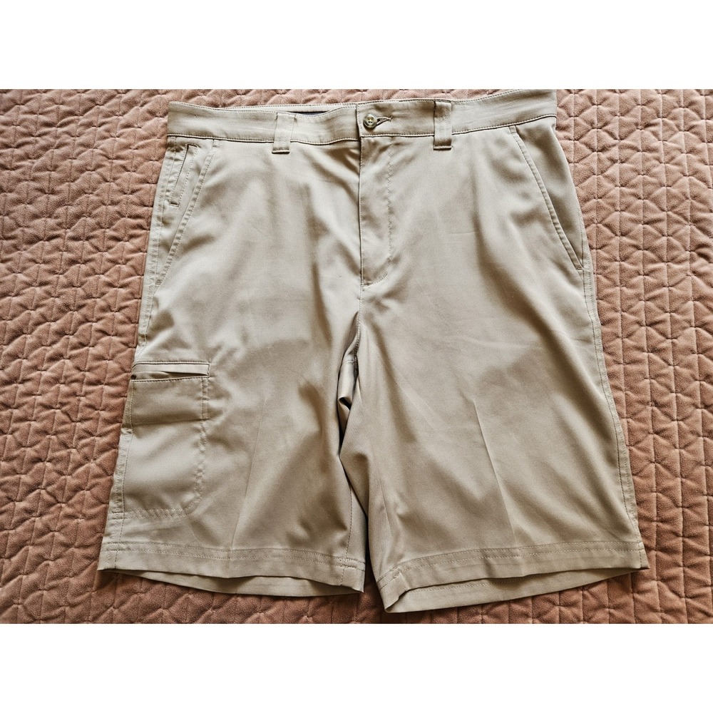 PGA Tour Men's Tan Khaki Flat Front Slash Pockets Golf Shorts, Size 34